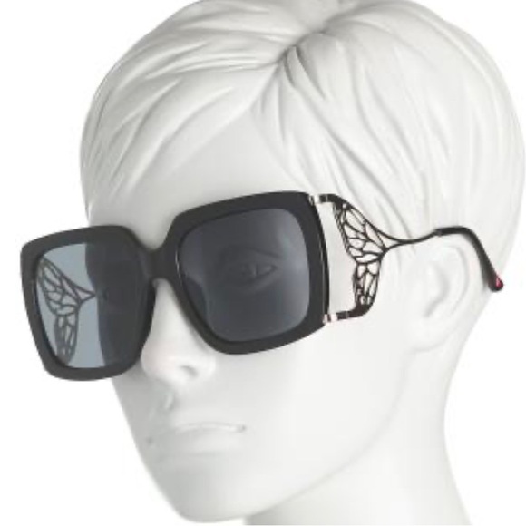 Betsey Johnson Accessories - Betsey Johnson Black Oversized Square Sunglasses with Decorative Temples